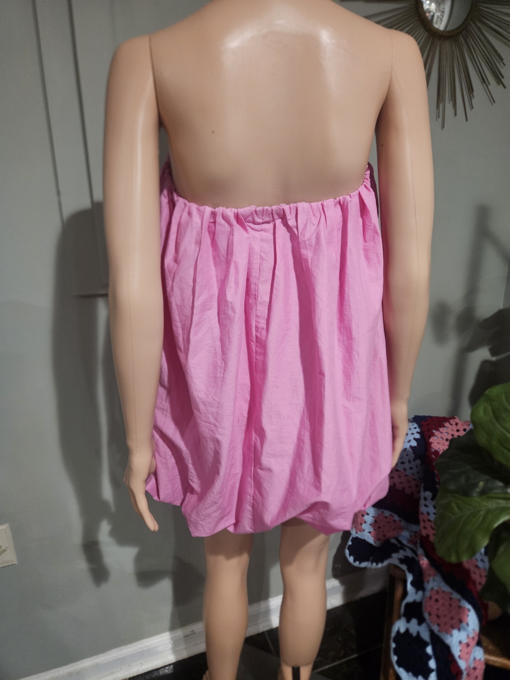 Zara NWT Pink Strapless Bubble Hem Mini Dress Size Small - Picture 7 of 16